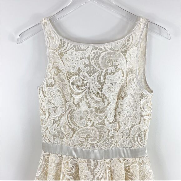 Aidan Mattox Cream Lace Overlay Women’s Fit/Flare Formal/Cocktail Dress Sz 4 - Picture 3 of 16